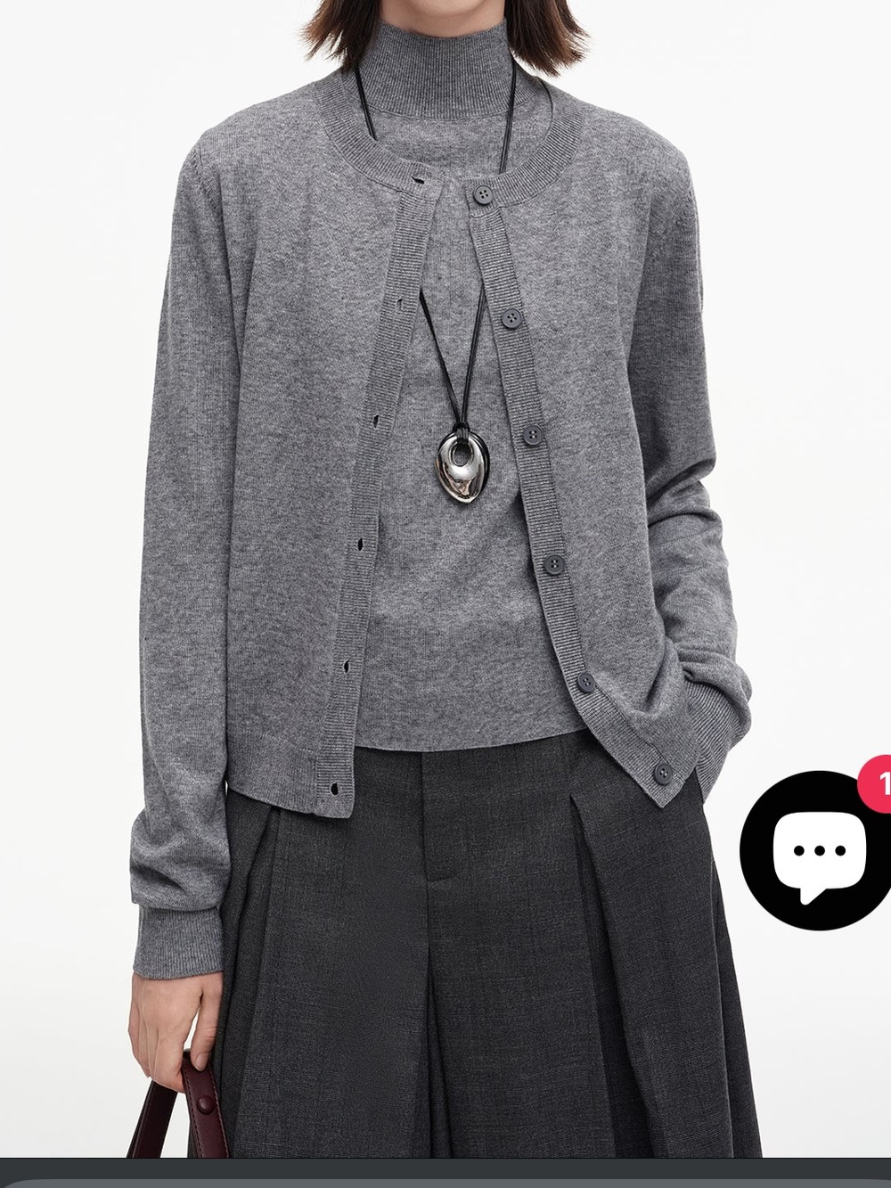 Selfwho Wool Blend Classic Round Neck Knitted Top and Cardigan Set
